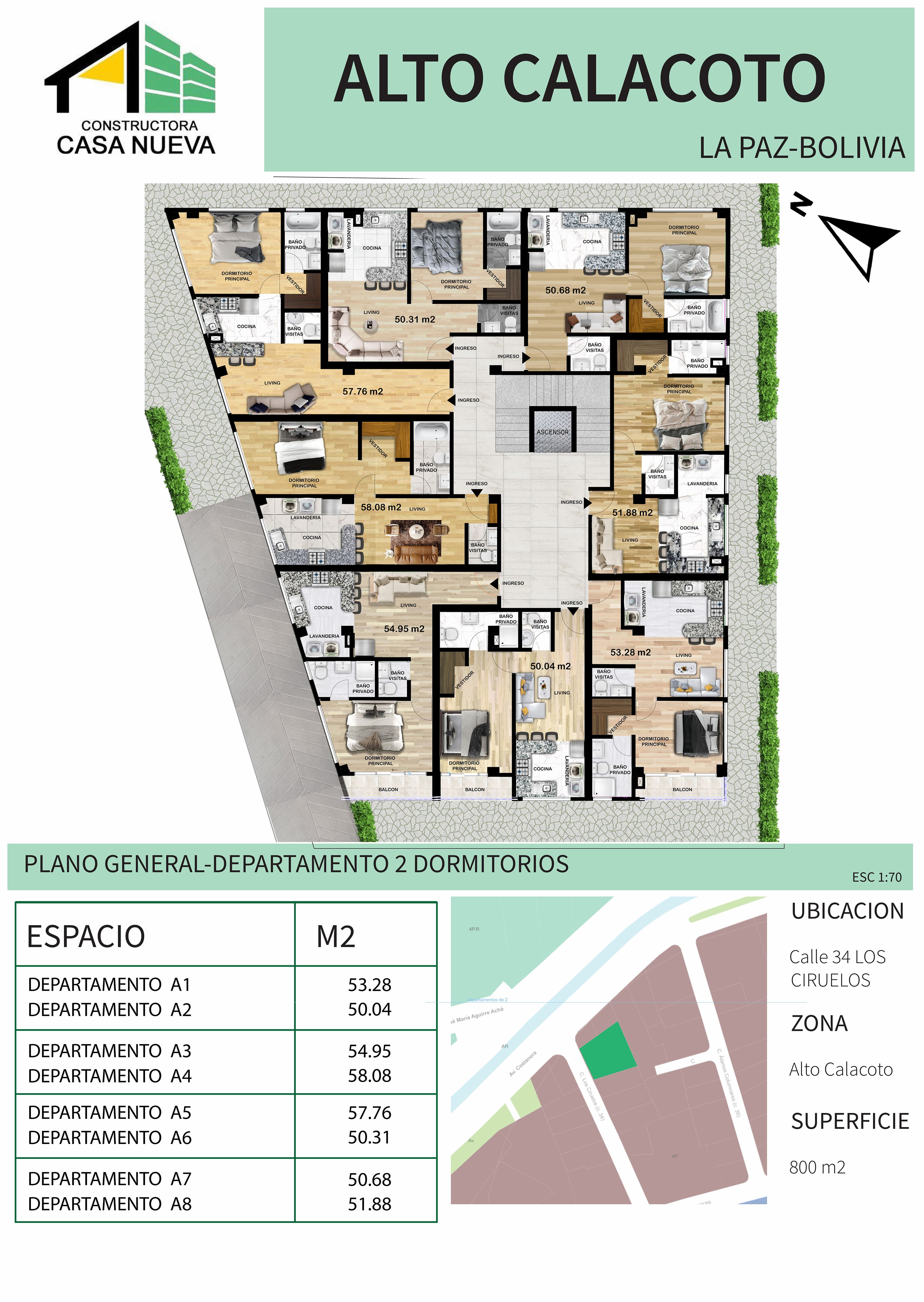 Plano departamentos 2 dormitorios compactos