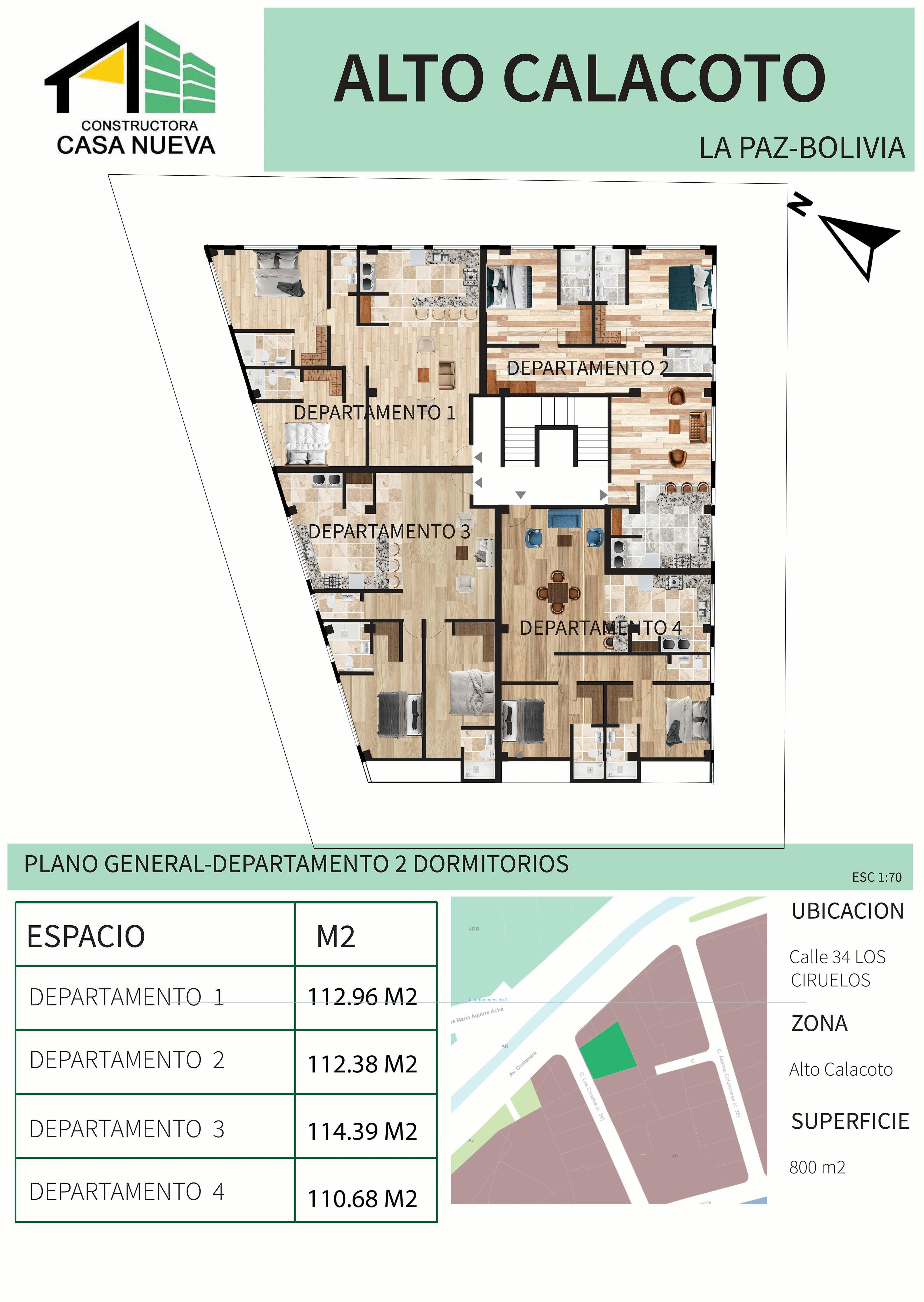 Plano departamentos 2 dormitorios amplios